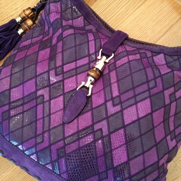Authentic Gucci Jackie Purple Python & Suede Hobo - Picture 12 of 13